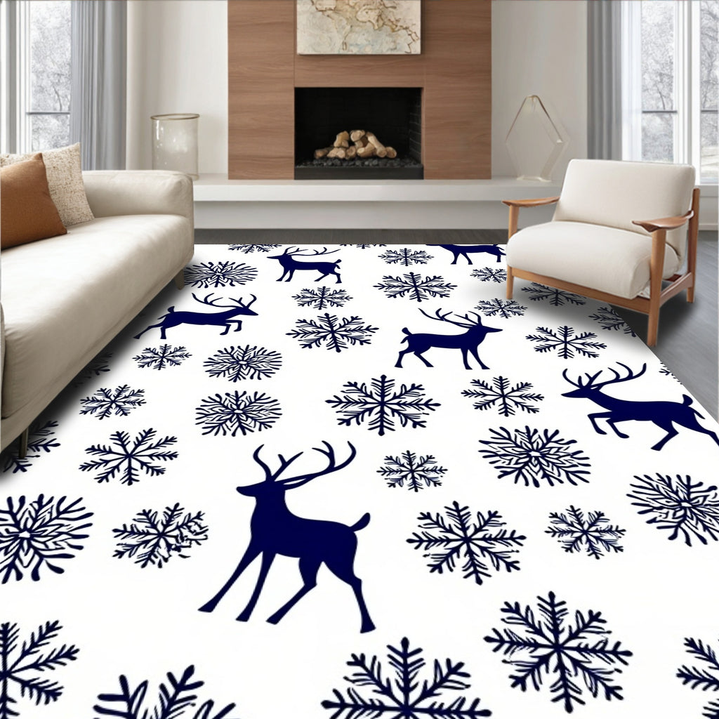 Midnight Blue Deer Snowflake Scatter Rug