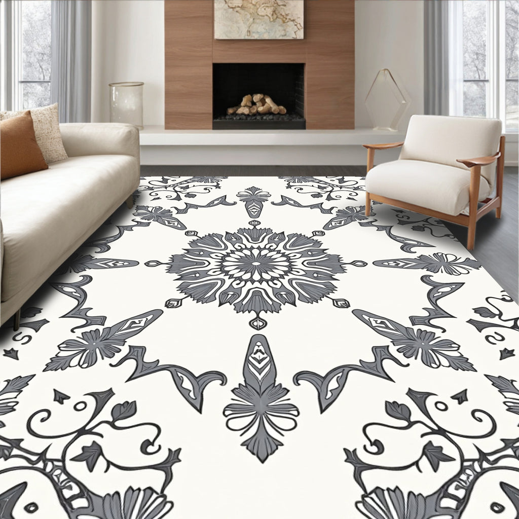 Antique Gray Medallion Floral Vines Rug