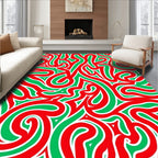 Crimson Green Intertwined Abstract Waves Rug