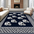 Navy Blue Football Helmets Border Rug