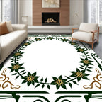 Dark Green Floral Vine Oval Rug