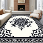 Classic Black White Mandala Border Rug