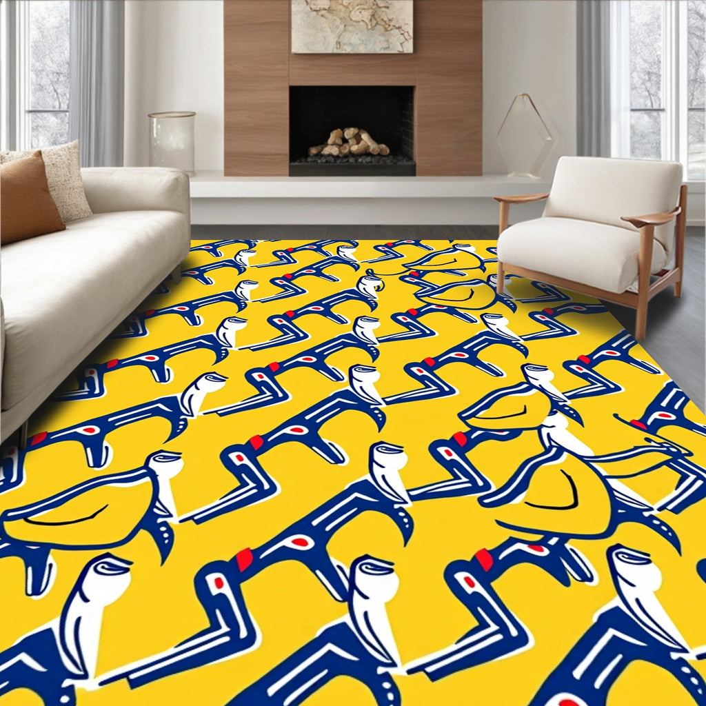 Yellow Blue Red Figural Abstract Rug