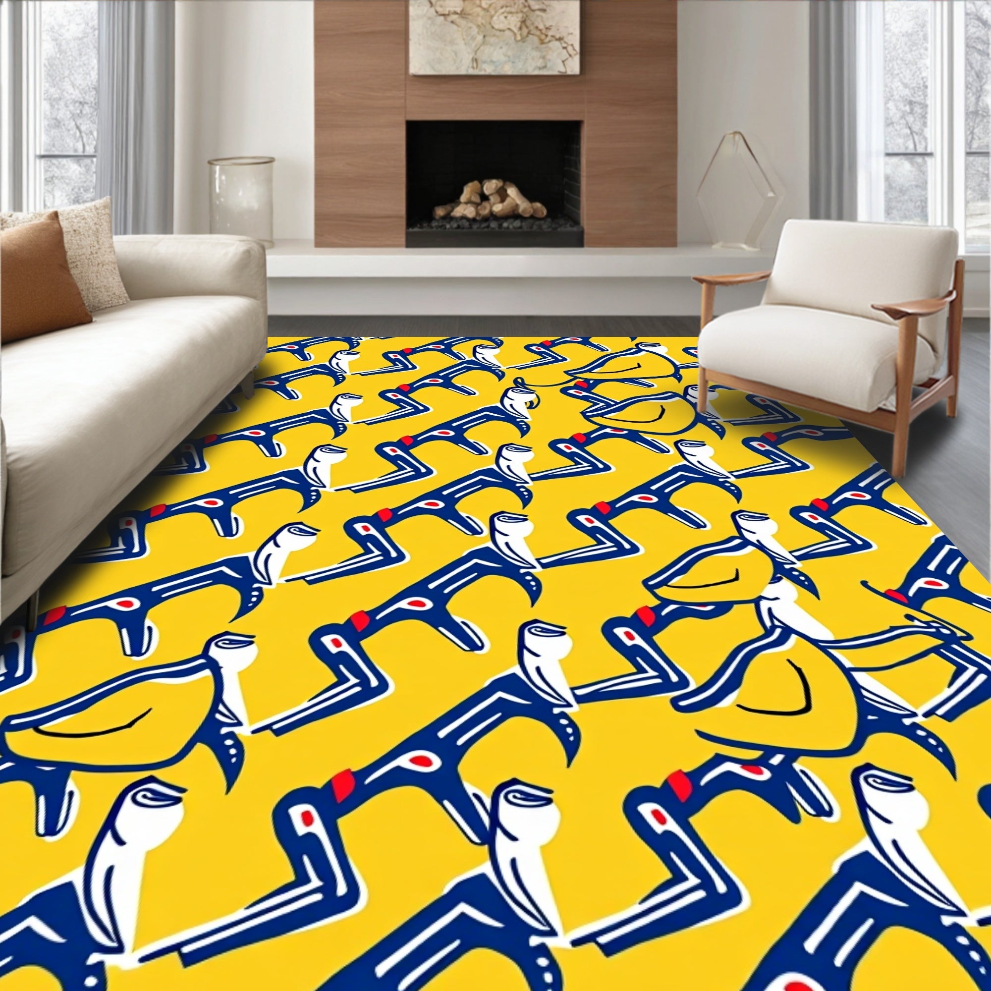 Yellow Blue Red Figural Abstract Rug