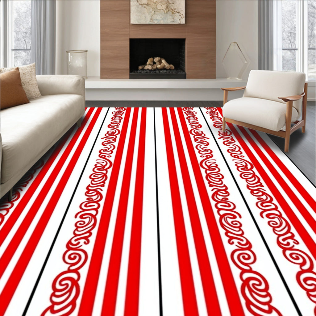 Bold Red Scroll Stripe Rug