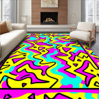 Retro Yellow Pink Teal Abstract Swirls Rug