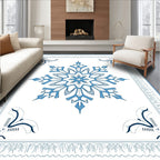 Arctic Blue Snowflake Geometric Border Rug
