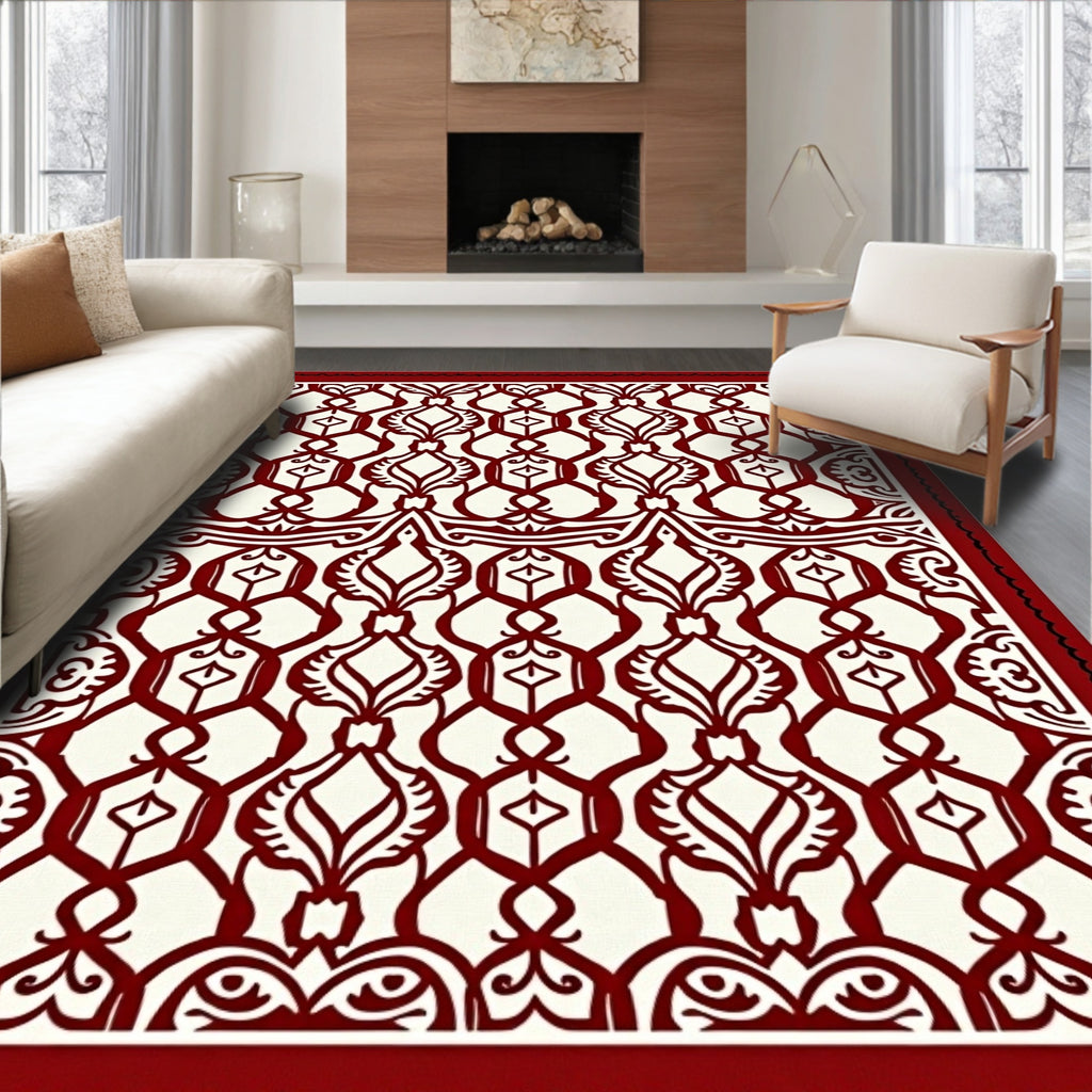 Crimson Cream Lattice Medallion Rug