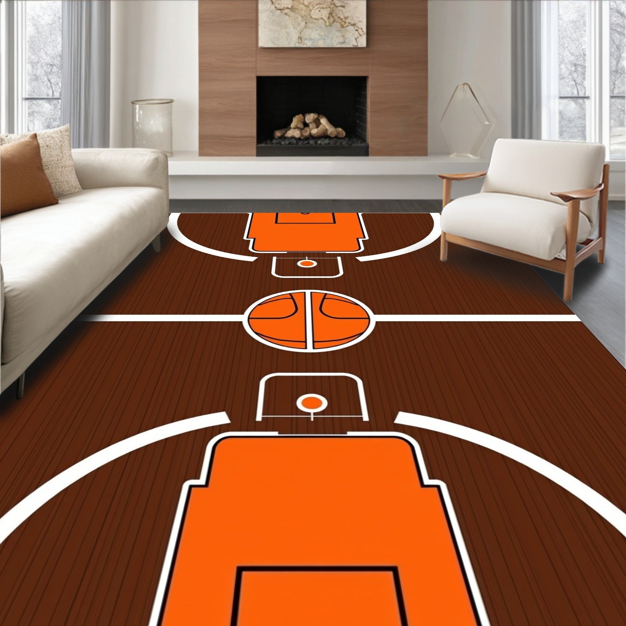 Orange Court Basketball Court Rug