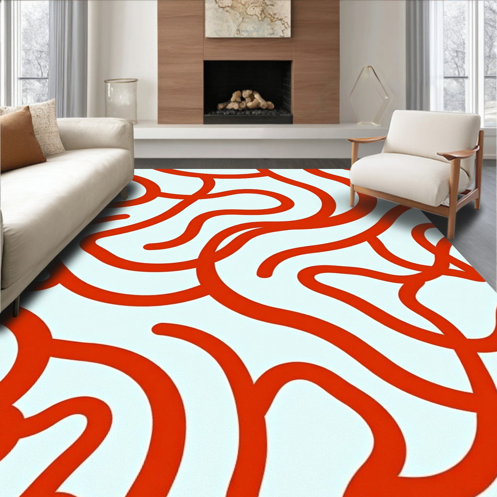 Crimson Abstract Flowing Lines Rug