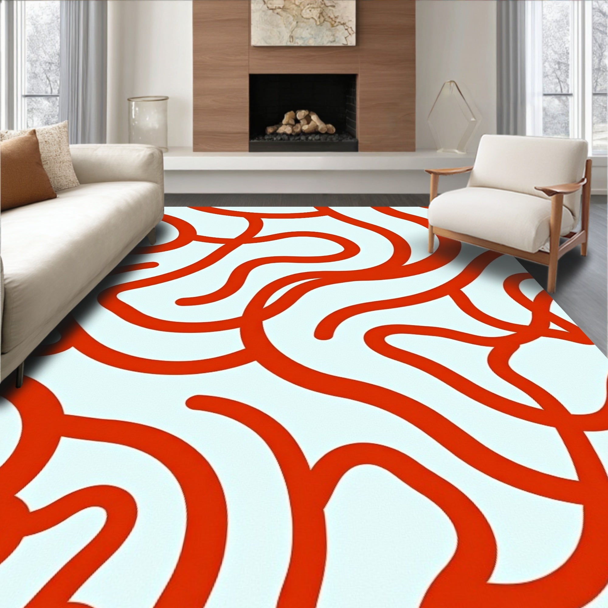 Crimson Abstract Flowing Lines Rug