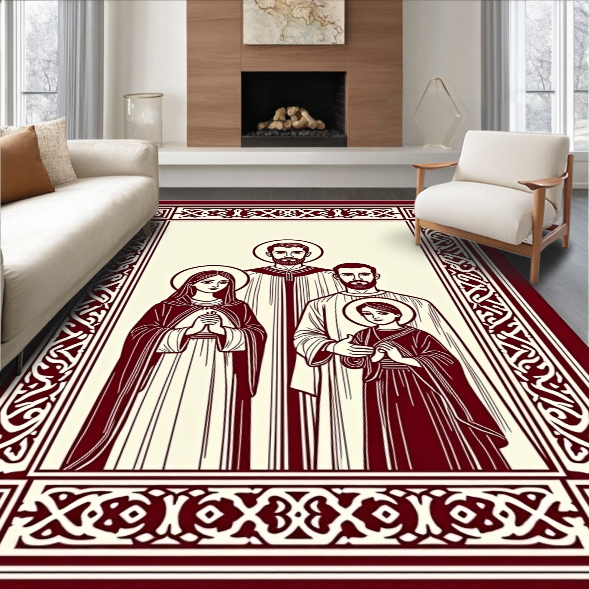 Sacred Family Crimson Border Rug