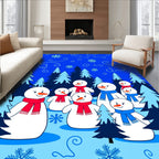 Winter Snowman Forest Scene With Snowflakes Rug