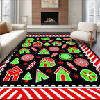 Whimsical Red Green Gingerbread Village Rug