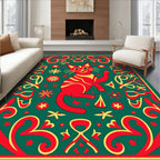 Whimsical Red Cat Folk Art Rug