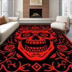 Crimson Rose Skull Floral Border Rug