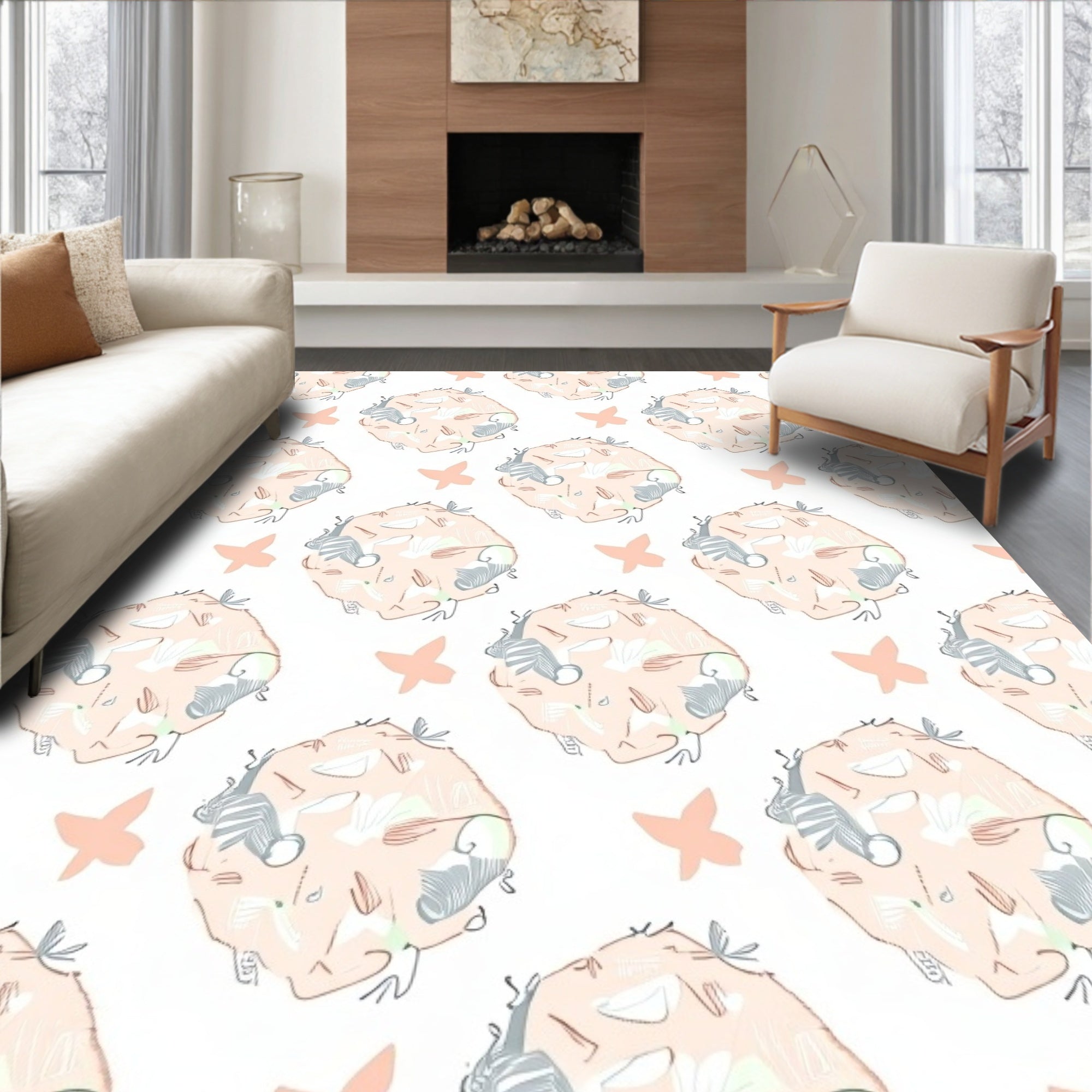 Peach Seashell Abstract Scattered Design Rug