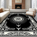 Black White Sunburst Medallion Border Rug