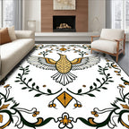 Golden Bird and Greenery Border Rug