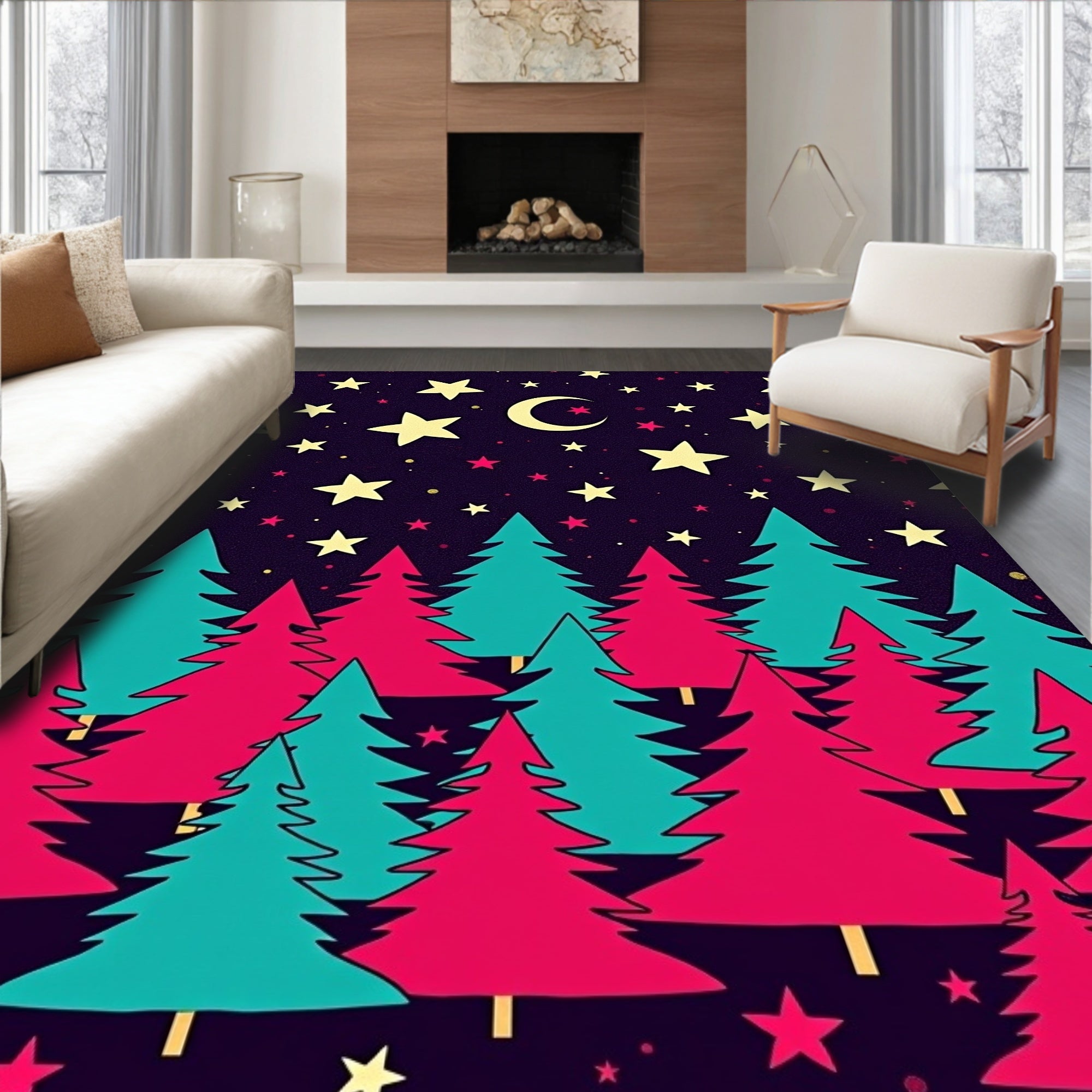 Night Sky Forest Moon Stars Rug