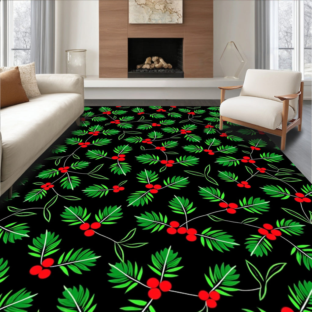 Dark Holly Berry Leaf Foliage Rug