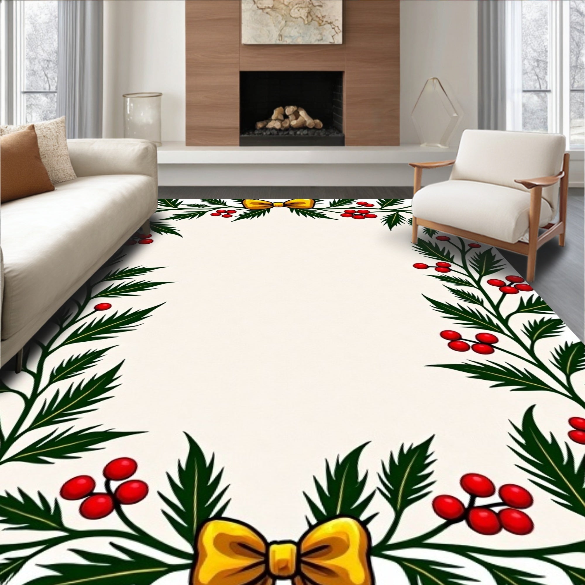 Festive Holly Berry Bow Garland Rug