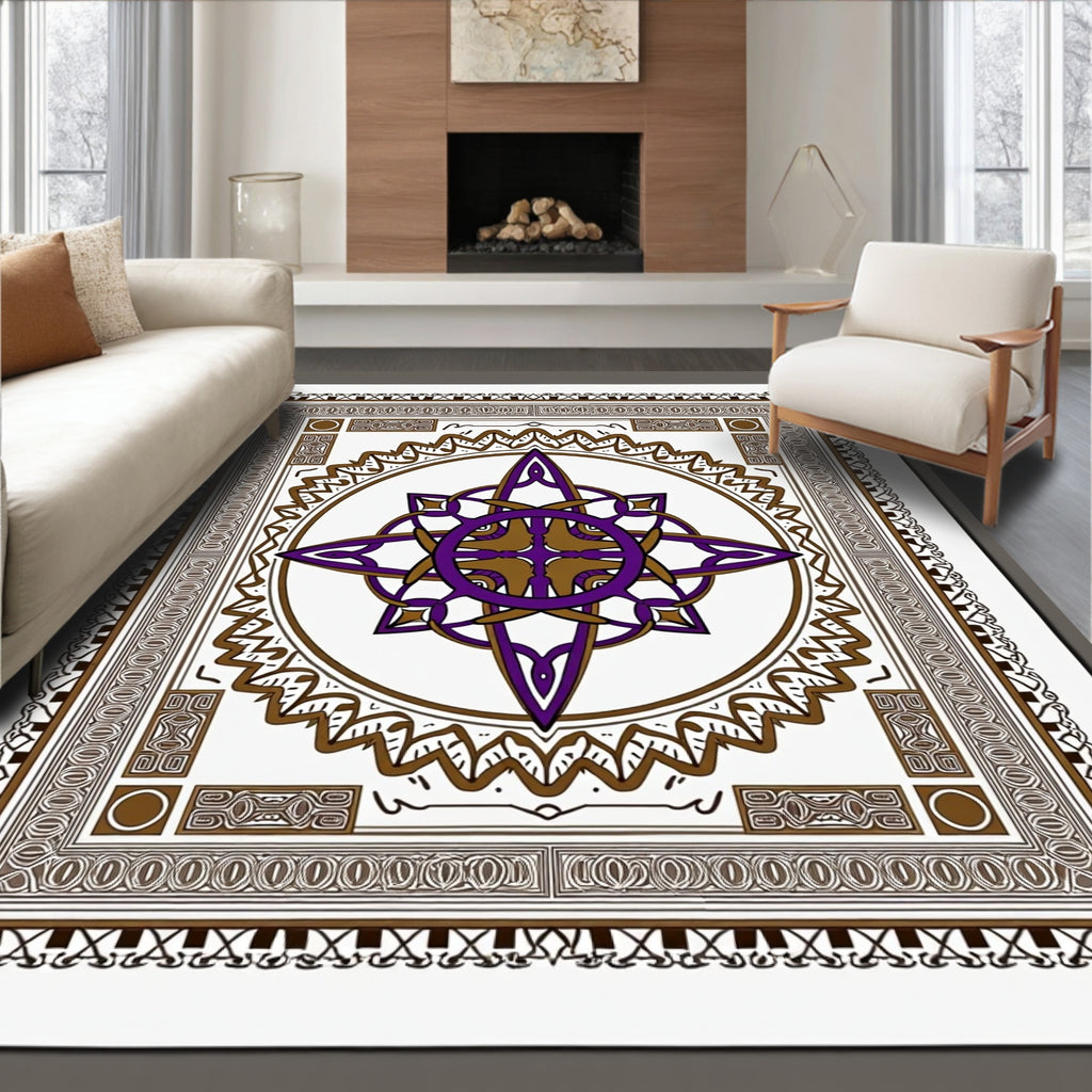 Purple Brown Interlocking Starburst Mandala Rug