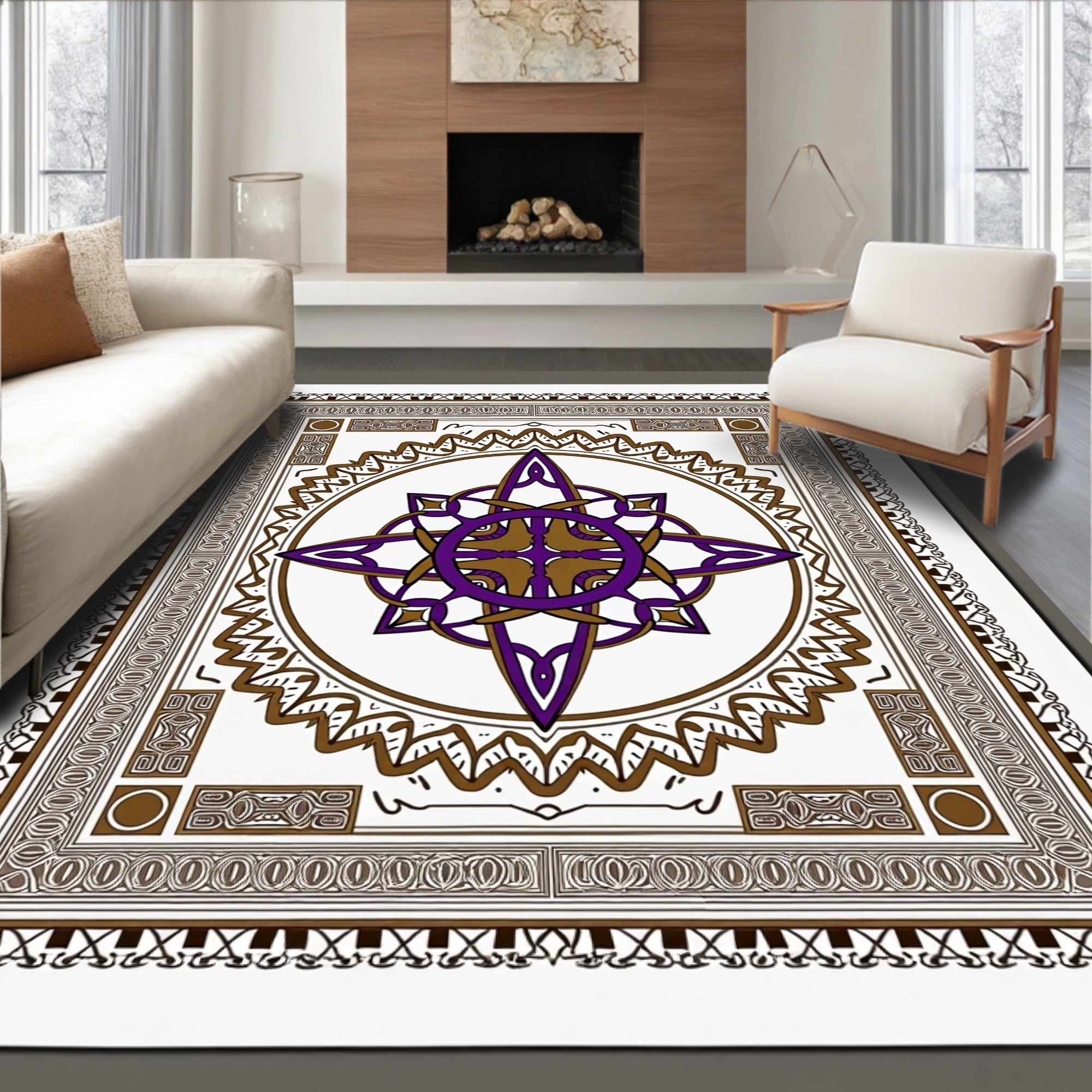 Purple Brown Interlocking Starburst Mandala Rug