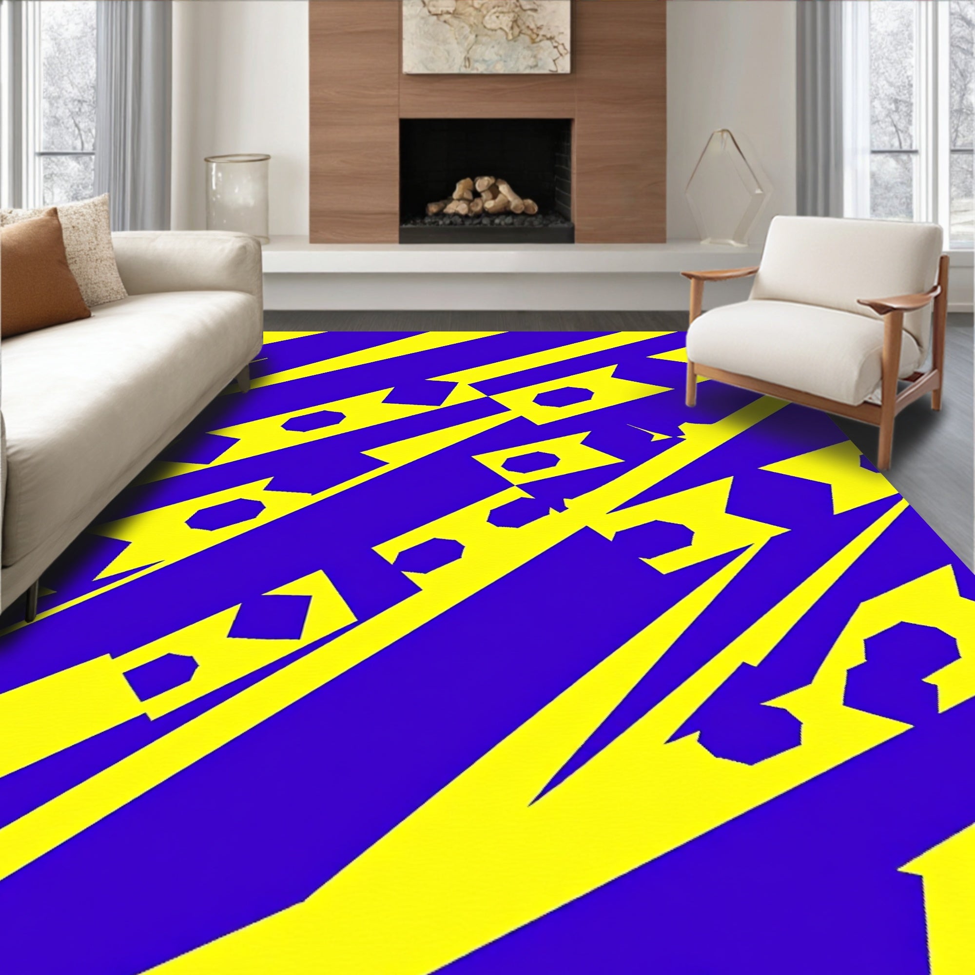 Electric Blue Yellow Jagged Stripes Rug