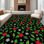Red Holly Vines and Snowflakes Rug