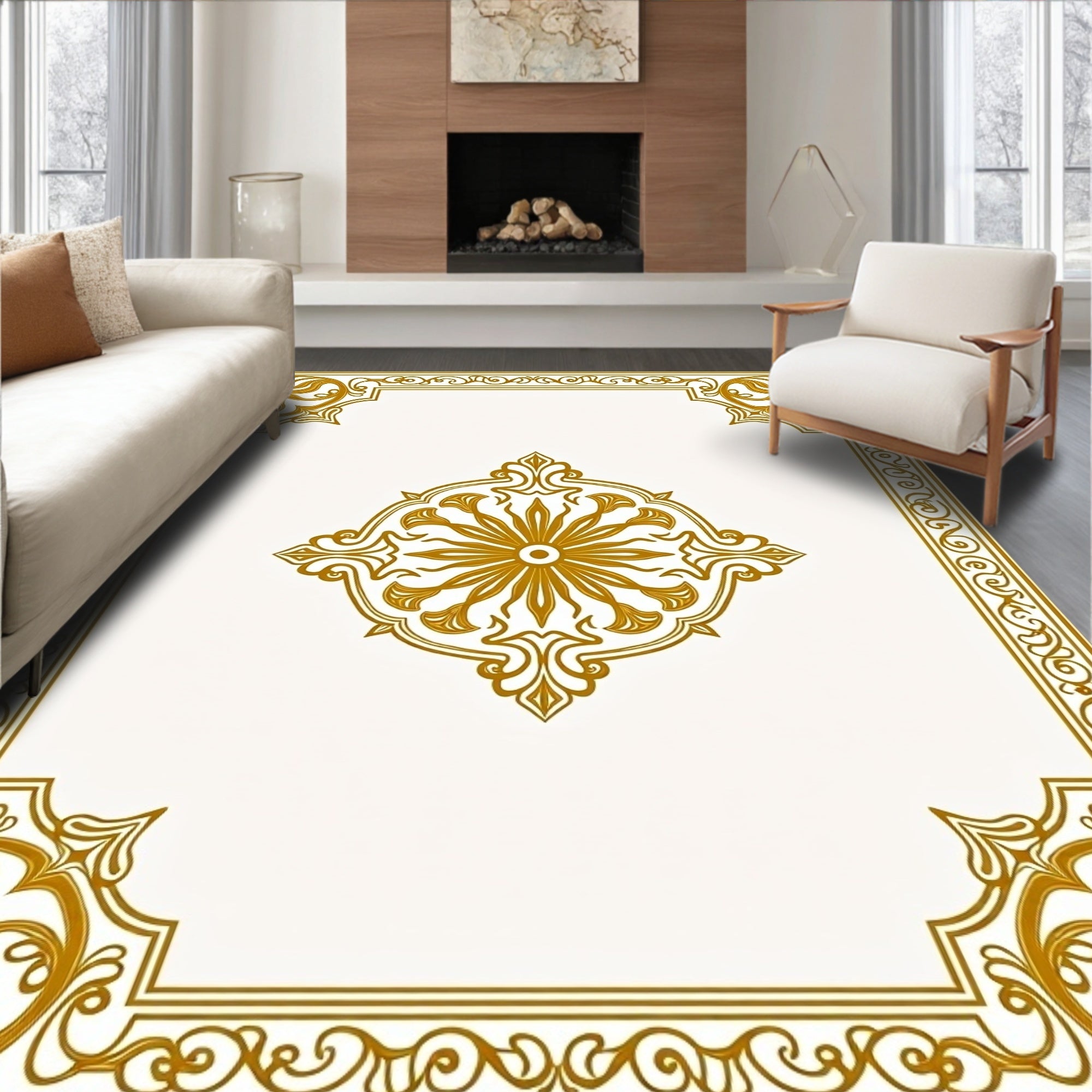 Gilded Floral Medallion Border Rug