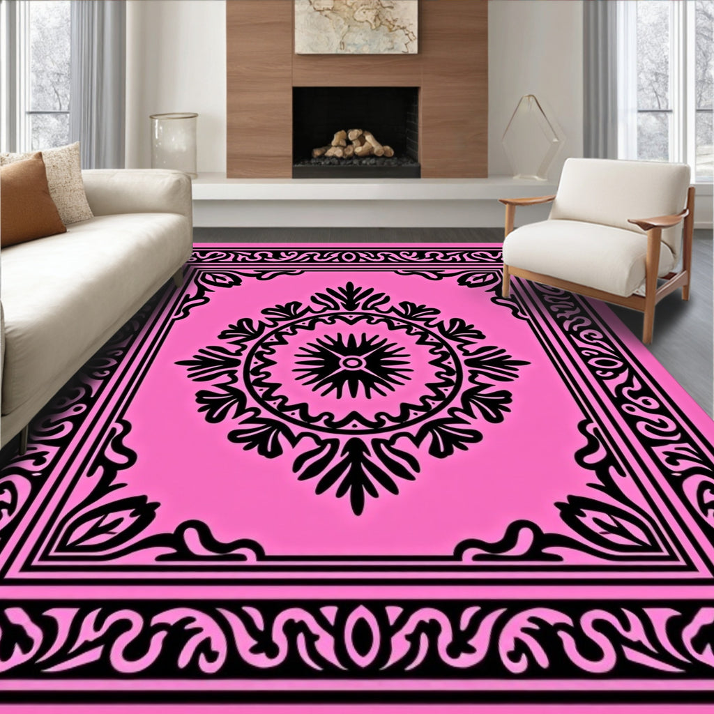Bold Pink Botanical Medallion Rug