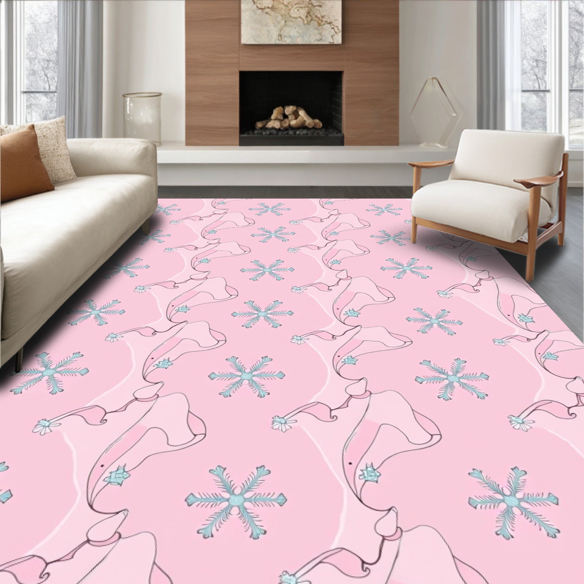 Pastel Pink Swirling Ribbon Starbursts Rug