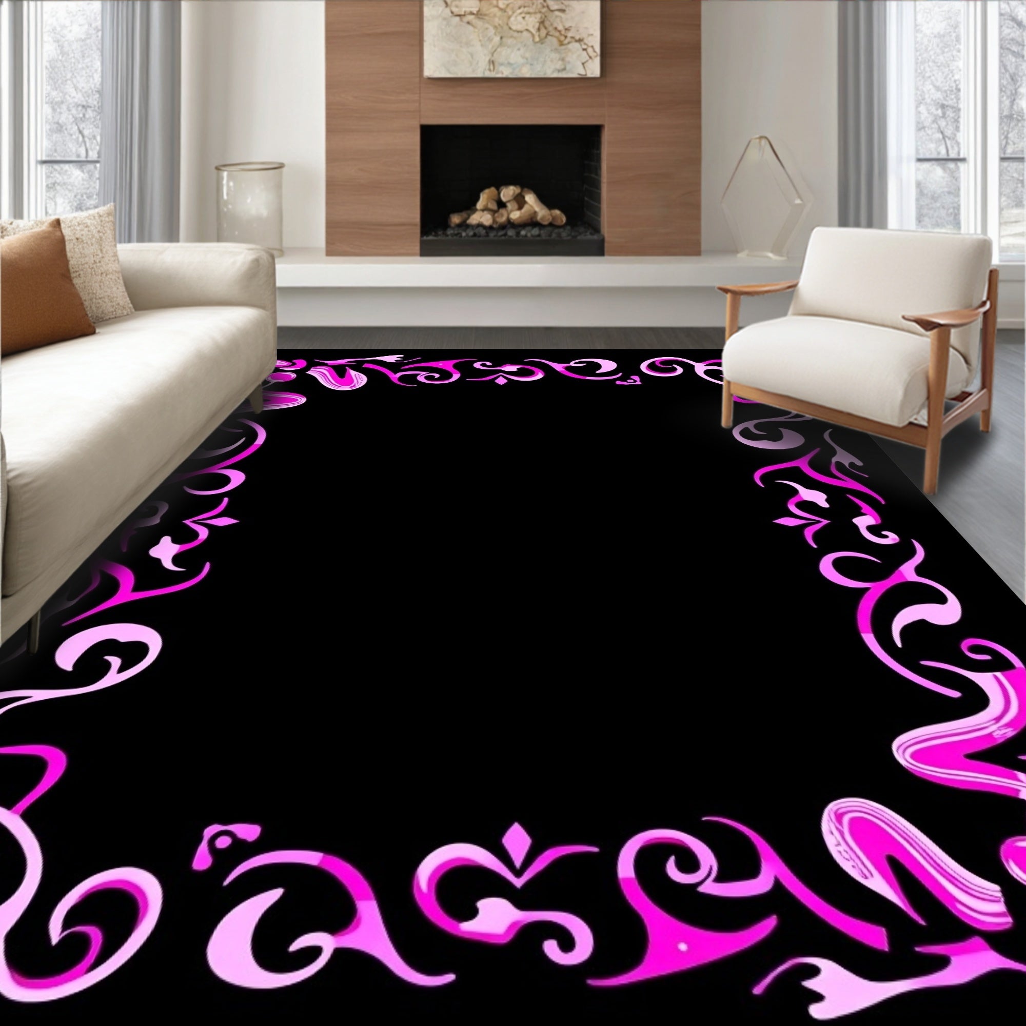 Vibrant Pink Swirl Border Rug