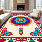 Radiant Sunburst Medallion Red Border Rug