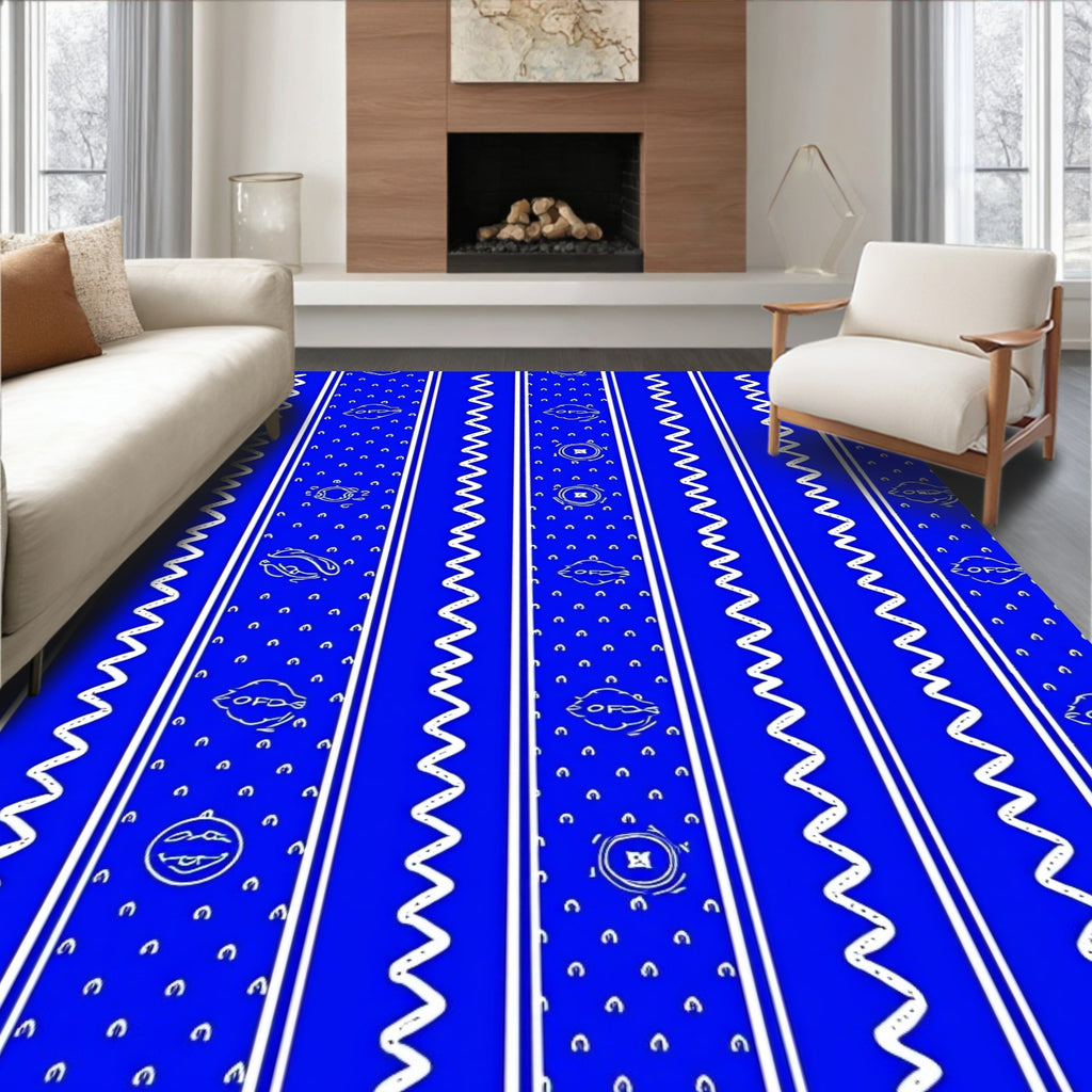 Bright Blue Vertical Stripe Collage Rug