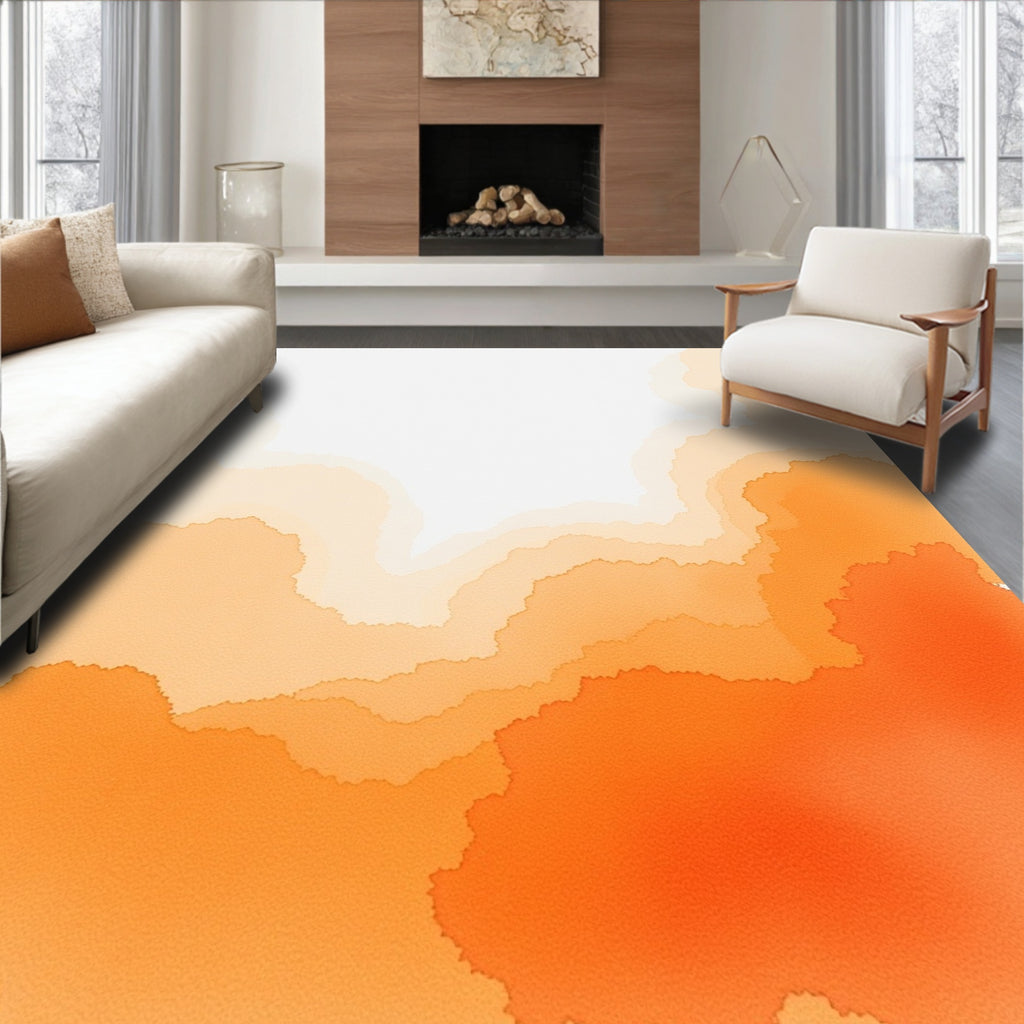 Warm Orange Layered Watercolor Organic Rug