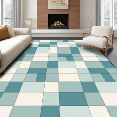 Aqua Teal And Cream Blocks Rug