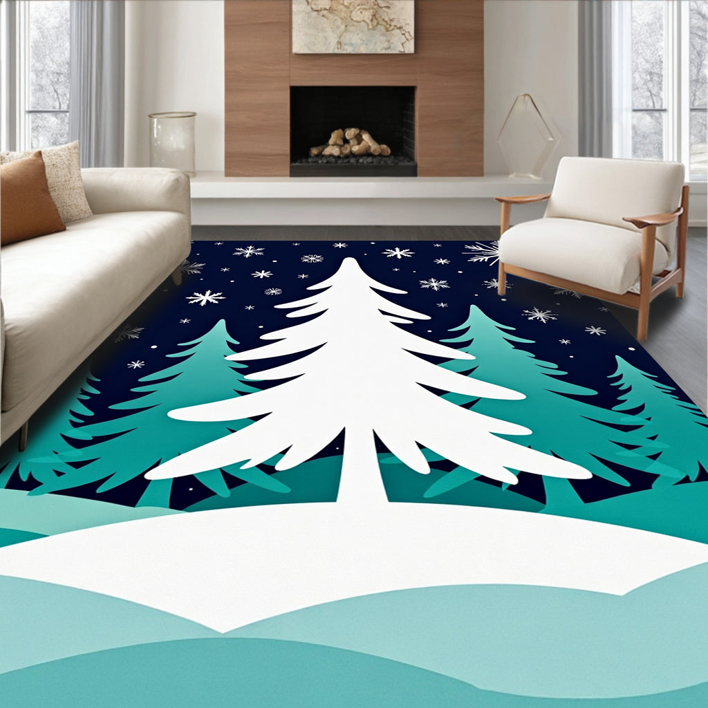 Winter Wonderland Snowy Tree Forest Rug