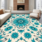 Oceanic Teal Intricate Floral Mandala Rug
