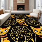 Whimsical Yellow Cat Brain Pattern Rug