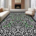 Monochromatic Black Green Skull Foliage Rug