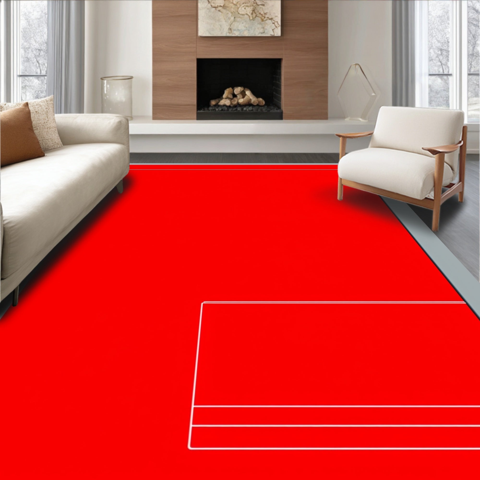 Bold Red Geometric Abstract Rug
