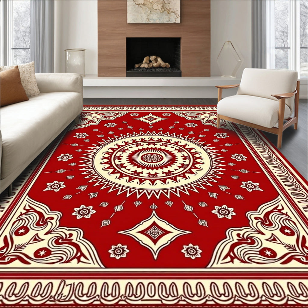 Bold Red Sunburst Medallion Rug