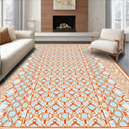 Orange Blue Geometric Lattice Frame Rug