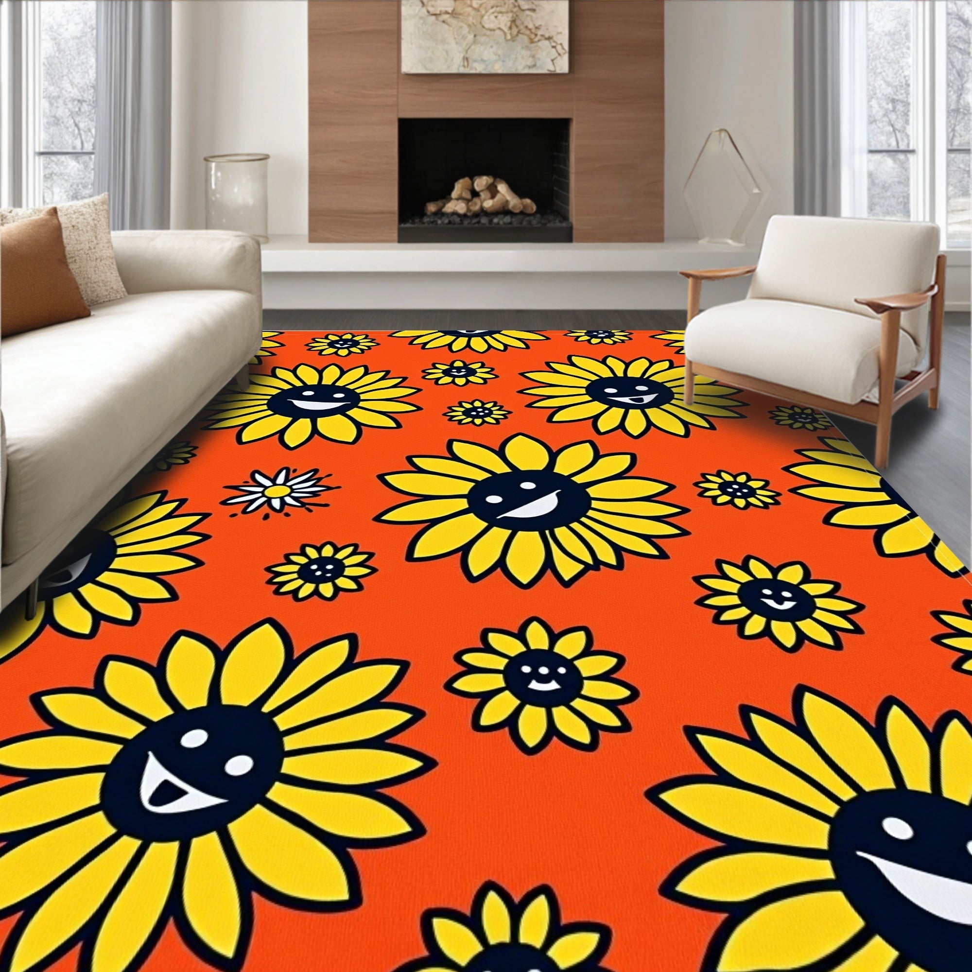 Happy Yellow Sunflower Blossom Rug