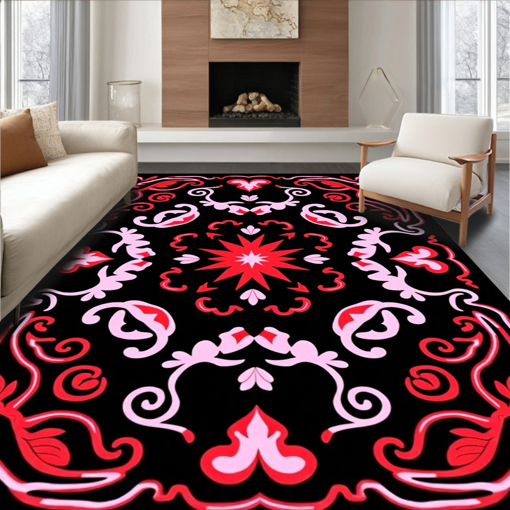 Crimson Pink Floral Starburst Medallion Rug