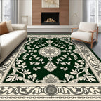 Ornate Cream and Green Floral Medallion Rug