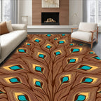 Brown Teal Gold Feathered Fan Rug