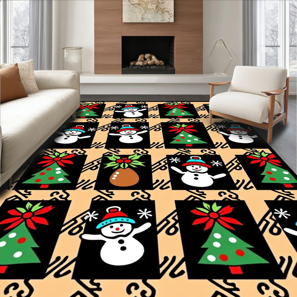 Christmas Snowman Tree Festive Border Rug